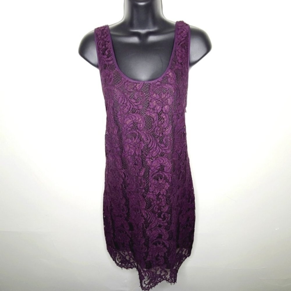 Aritzia Wilfred Grape Lace Scoop Neck Mini Dress